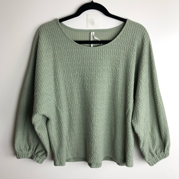 ANTHROPOLOGIE Green Arya Textured Puff Sleeve Top - Picture 3 of 8